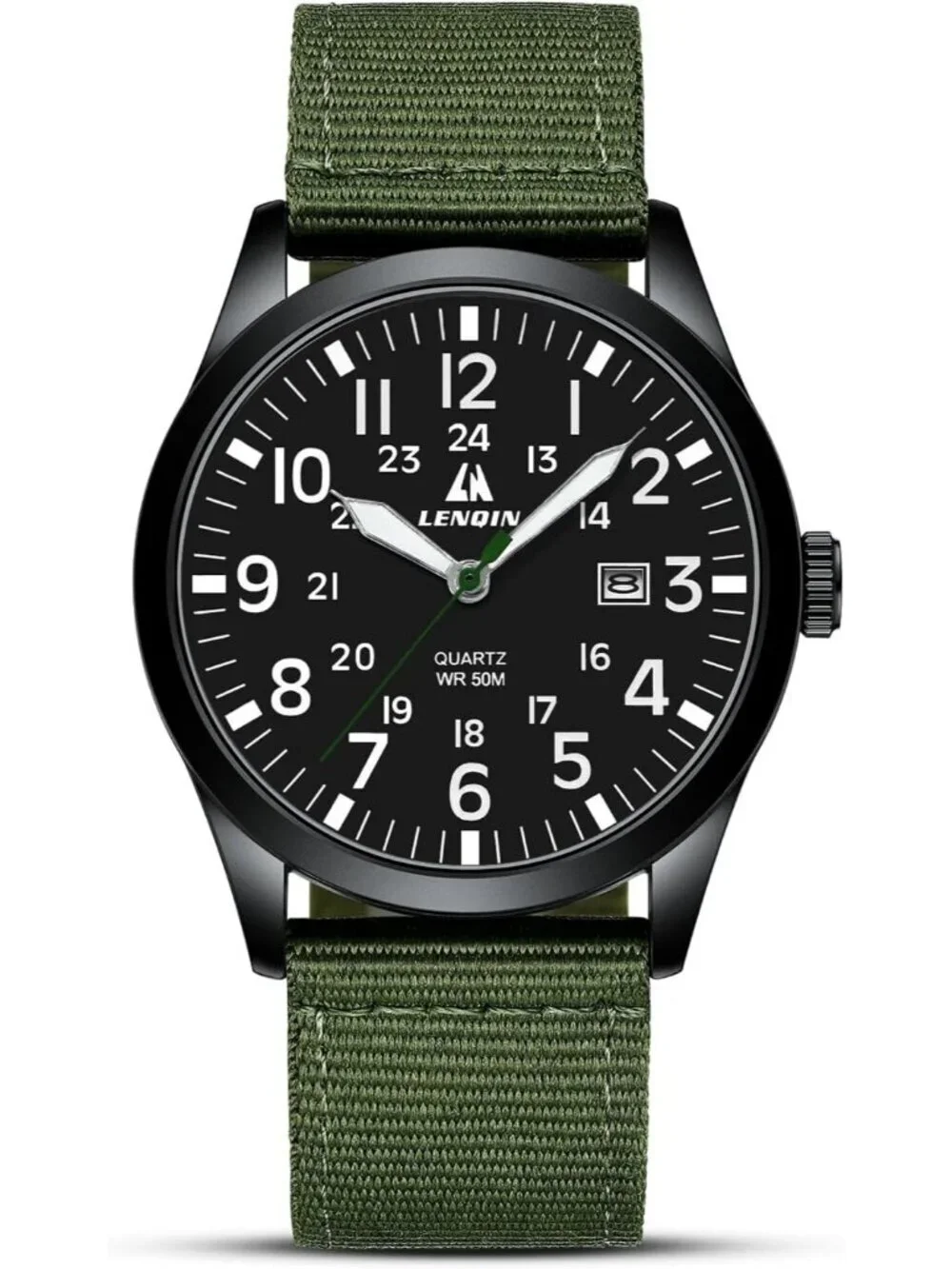 Men's Black Green Nylon Strap Stylish Luminous Unisex Military Tactical Watch